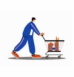 Man At Supermarket With Cart A Man In A Blue Suit