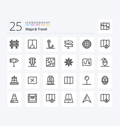 Maps Travel 25 Line Icon Pack Including Map