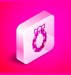 Isometric Christmas Wreath Icon Isolated On Pink