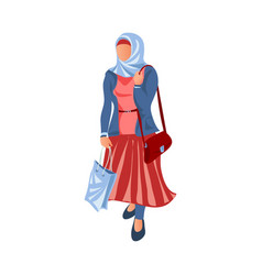 Muslim Woman In Long Red Dress Was At Shopping