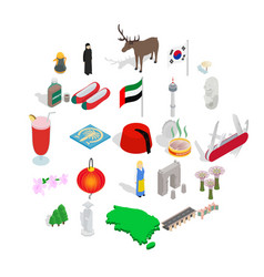 Far East Icons Set Isometric Style