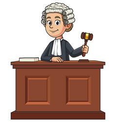 Female Judge Behind Courtroom Desk Cartoon