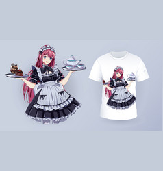 Pretty Maid Cafe Girl And T-shirt Print Template