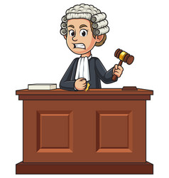 Angry Female Judge Behind Courtroom Desk Cartoon