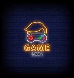 Neon Sign Game Geek With Brick Wall Background Vec