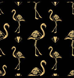 Art Deco Gold Flamingo Pattern On Black Background