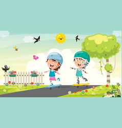 Children Skateboarding Outside