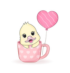 Cute Duck In Mug And Heart Balloon