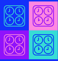 Pop Art Line Time Zone Clocks Icon Isolated