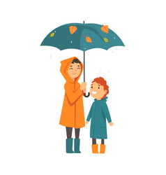 Two Children Stand Under An Umbrella Cartoon