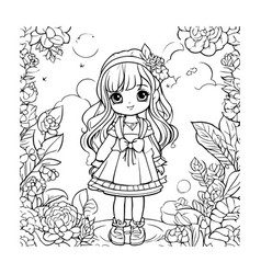 Cute Little Girl In A Flower Garden Coloring Page