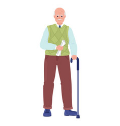 Senior Man With Cane And Newspaper Semi Flat