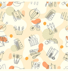 Kitchen Tools Seamless Pattern Continuous Line