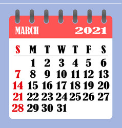 Letter Calendar For March 2021 Week Begins