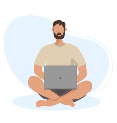 Man Sitting With Laptop Freelance Online Studyin