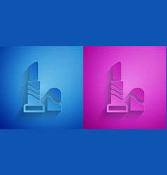 Paper Cut Lipstick Icon Isolated On Blue