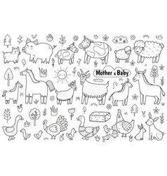 Black And White Mother And Baby Farm Animals Set