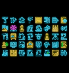 Engineer Factory Icons Set Neon