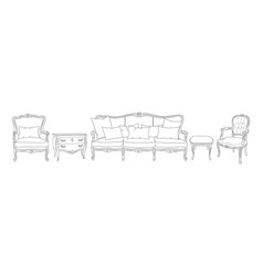 Collection Of Elegant Antique Furniture Line Art