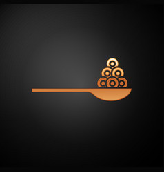 Gold Caviar On A Spoon Icon Isolated On Black