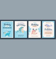 Kids Birthday Cards With Cute Dolphins Childish