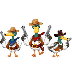 Cartoon Ducks Wearing Cowboy Costume