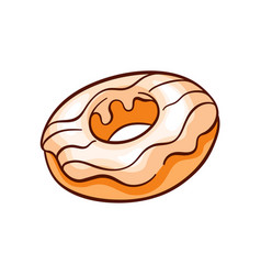 Donut With White Vanilla Icing In Cartoon