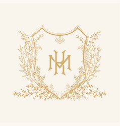 Mk Initial Botanical Wedding Crest Design