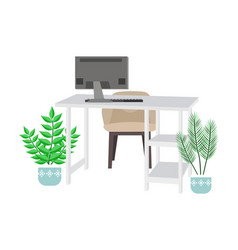 Modern Desk With Chair And Table With House Plant