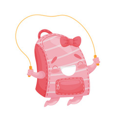 Cute Pink School Bag Jumps On A Skipping Rope