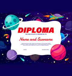 Kids Diploma Cartoon Space Rocket Galaxy Planets