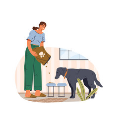 Woman Feeding Dog Pet Feed