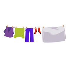 Clean Clothes Hanging Out On Washing Line Flat