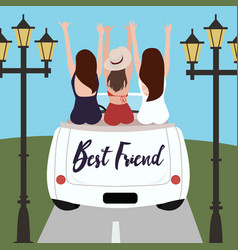 Group Of Best Friends Cheering On Car Road Trip