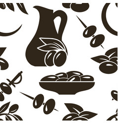 Olive Seamless Pattern Branch With Leaf And Fruit