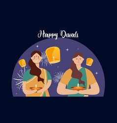 Indian People Celebrating On Happy Diwali Hindu