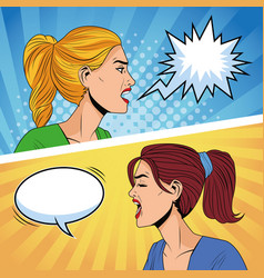 Angry Women Profiles With Speech Bubbles Pop Art