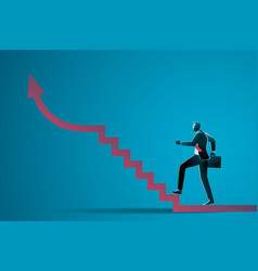 Businessman Walking Up Stairs With Arrow