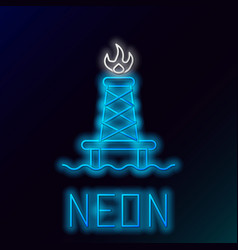 Glowing Neon Line Oil Rig With Fire Icon Isolated