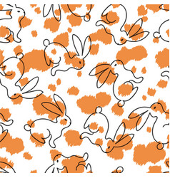 Hand Drawn Line Rabbits Seamless Pattern