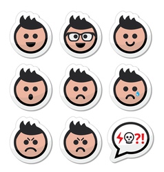 Man Or Boy With Spiky Hair Faces Icons Set