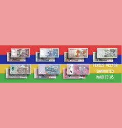 Pixel Mosaic Set Of Mauritius Banknotes