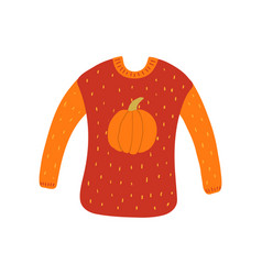 Knitted Sweater With Pumpkin Print Hand Drawn