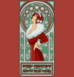 Art Nouveau Sexy Santa Girl New Year Card