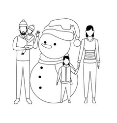 Family With Snowman Black And White