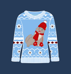 Ugly Christmas Party Sweater With Funny Cat Print