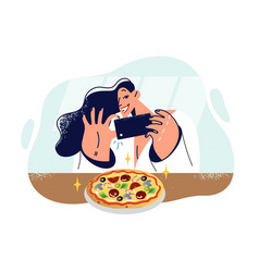 Woman Blogger Takes Picture Of Pizza On Phone