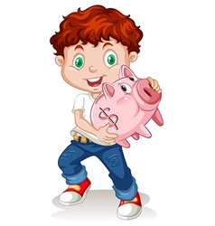 Little Boy Holding Piggy Bank