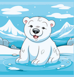 Cute Polar Bear Sitting In The Water Cartoon