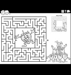 Maze With Strawberries Fruit Characters Coloring